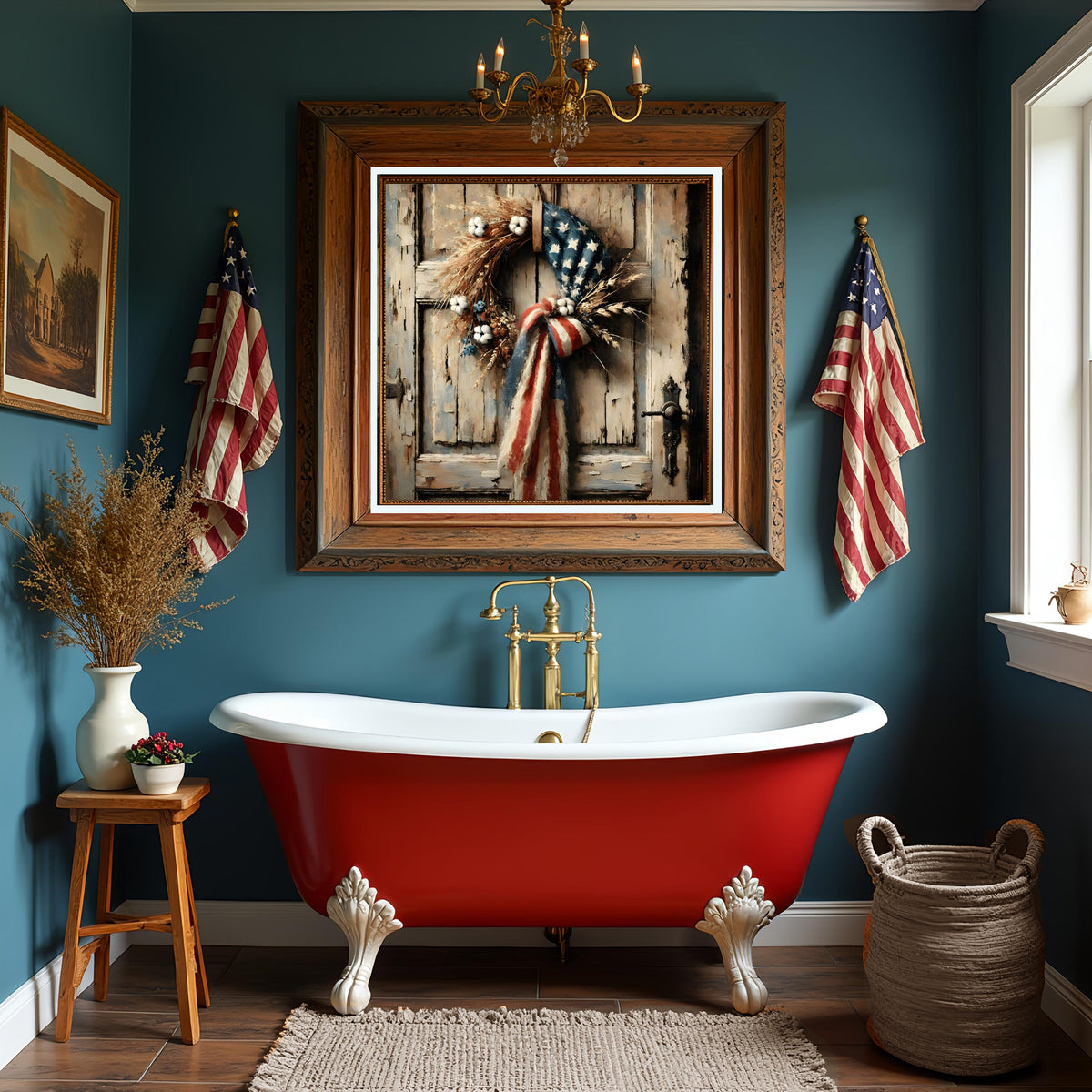 Rustic Patriotic Wreath Print: Americana Farmhouse Decor (Digital Download)