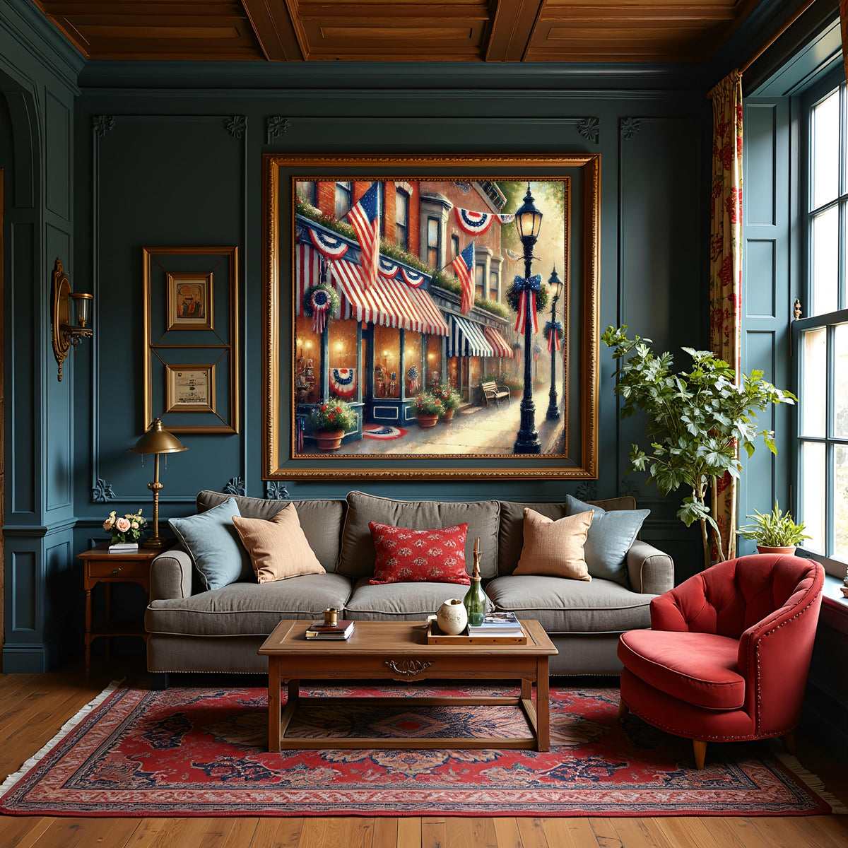 Vintage Americana Town Street Scene: Patriotic Digital Wall Art (4096x4096 pixels) 2