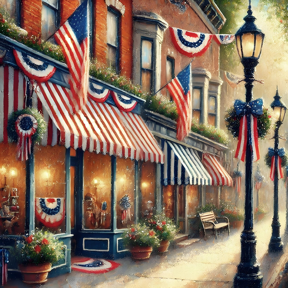 Vintage Americana Town Street Scene: Patriotic Digital Wall Art (4096x4096 pixels) 2