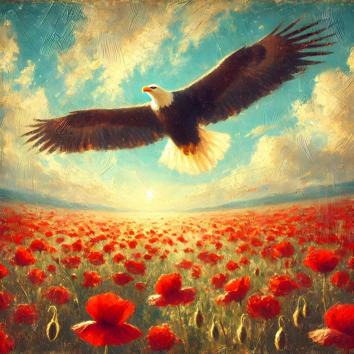 Bald Eagle & Poppy Field Painting: Americana Memorial Day Art (Digital Download)