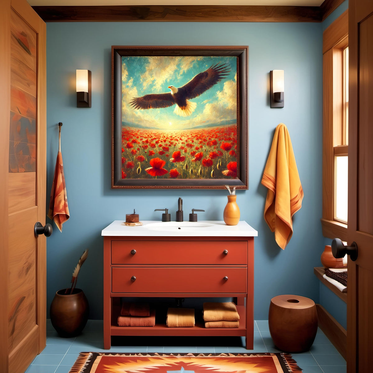 Bald Eagle & Poppy Field Painting: Americana Memorial Day Art (Digital Download)