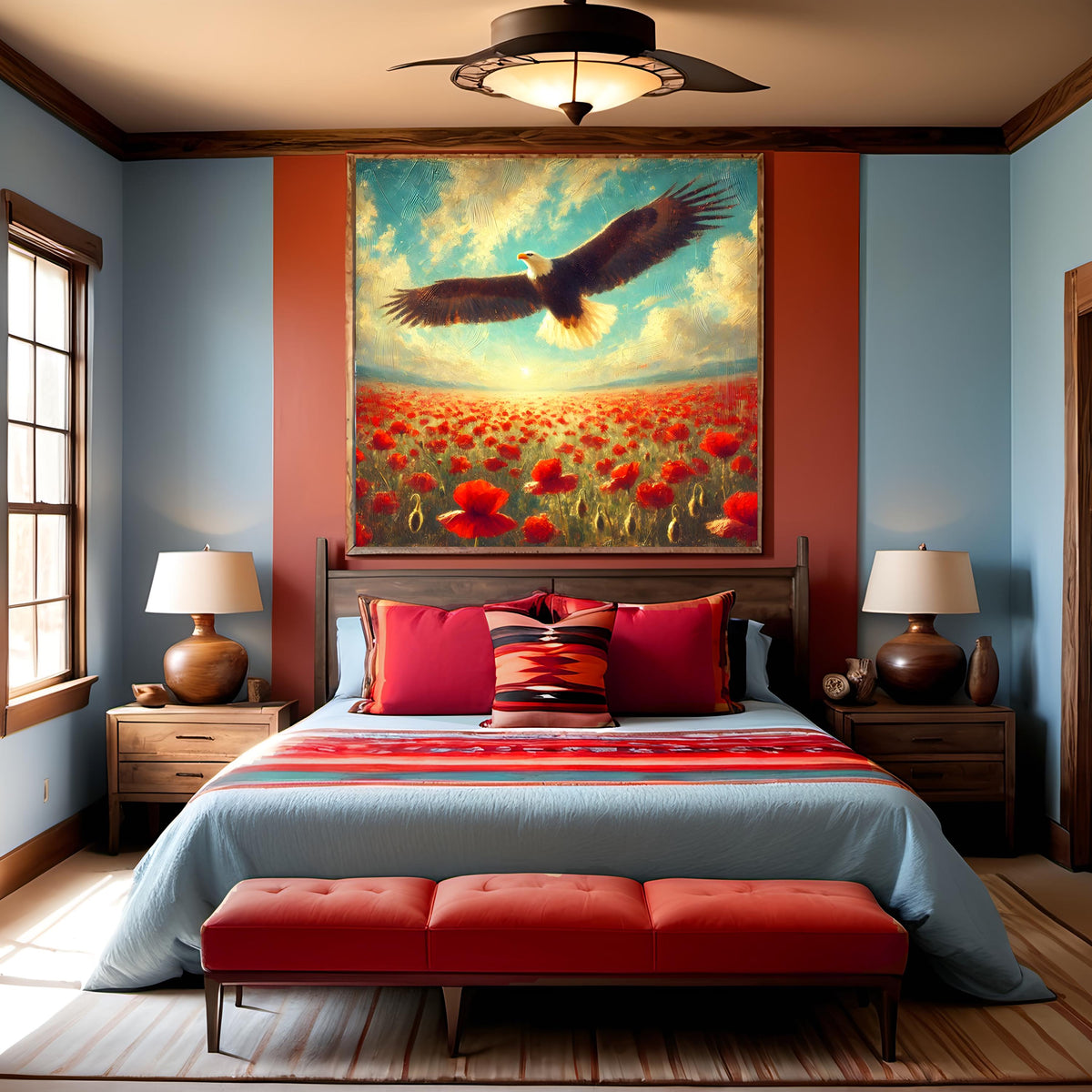 Bald Eagle & Poppy Field Painting: Americana Memorial Day Art (Digital Download)