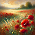 Red Poppy Field Print: Painterly Floral Landscape (Digital Download)