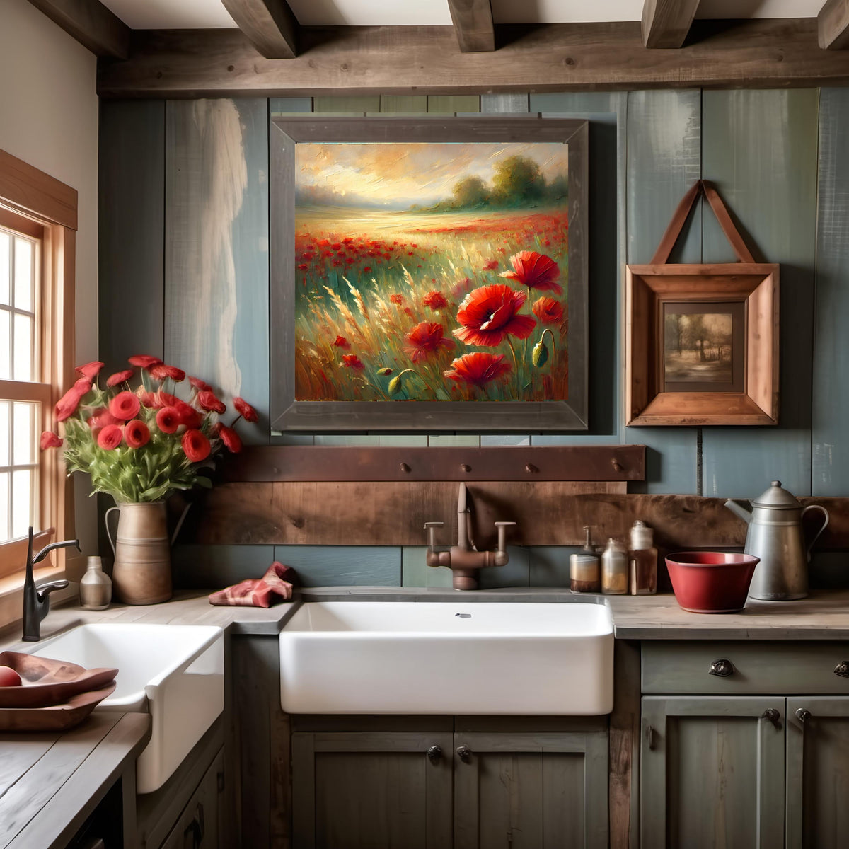 Red Poppy Field Print: Painterly Floral Landscape (Digital Download)