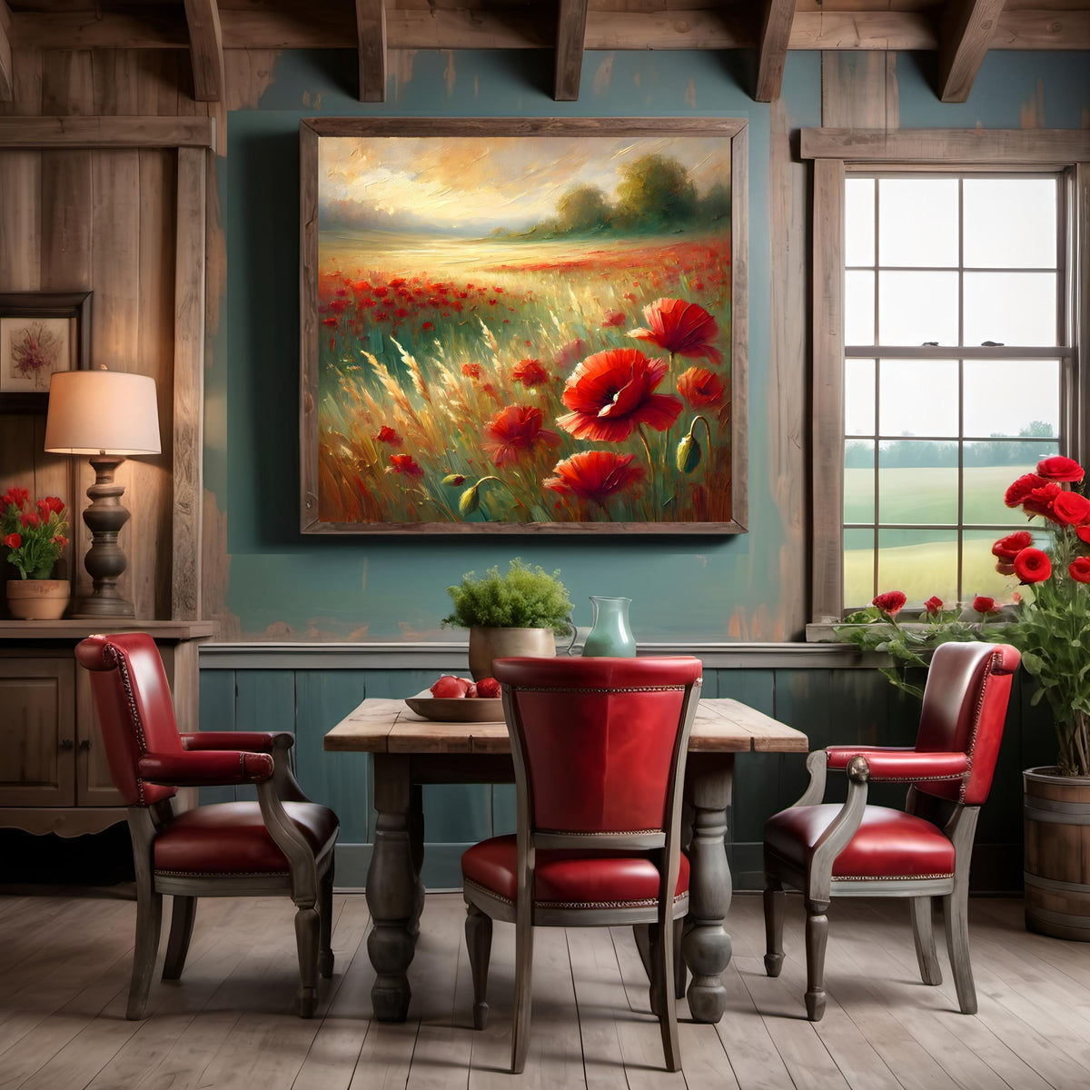 Red Poppy Field Print: Painterly Floral Landscape (Digital Download)
