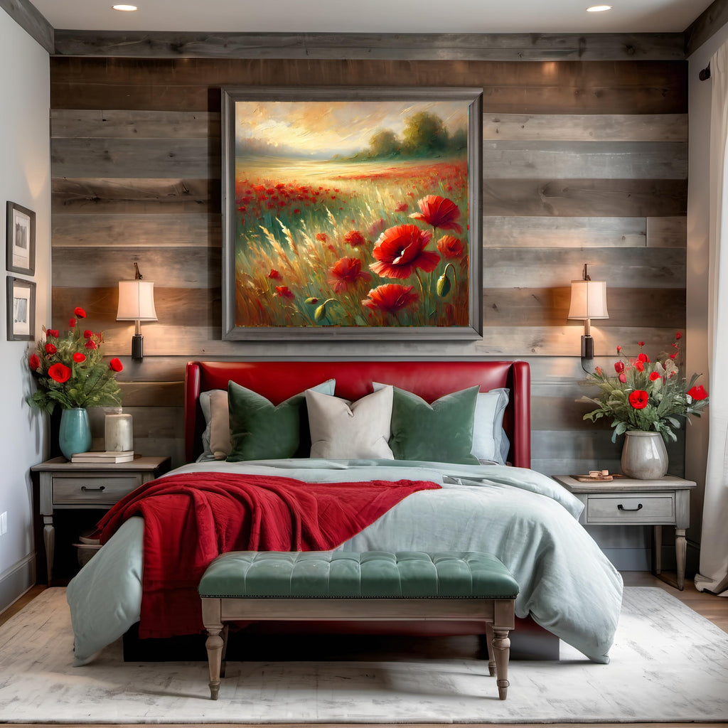 Red Poppy Field Print: Painterly Floral Landscape (Digital Download)