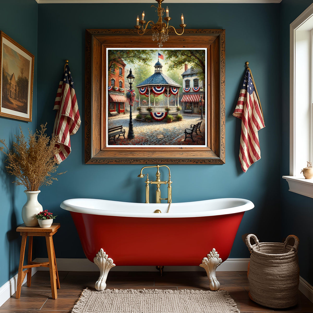 Patriotic Town Gazebo Print: Vintage Americana Wall Art (Digital Download)
