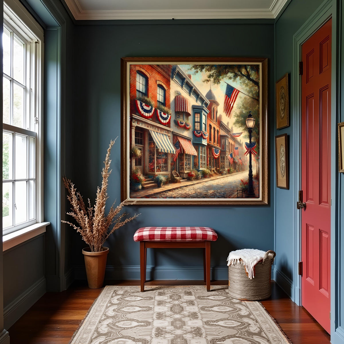 Patriotic Town Street Scene: Vintage Americana Wall Art (Digital Download)