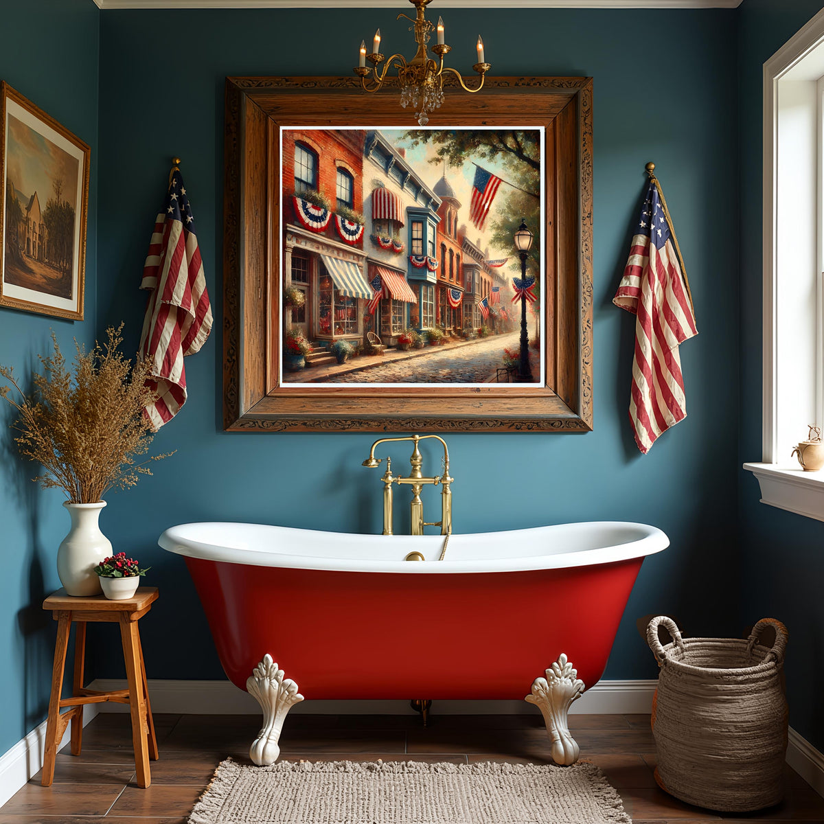 Patriotic Town Street Scene: Vintage Americana Wall Art (Digital Download)