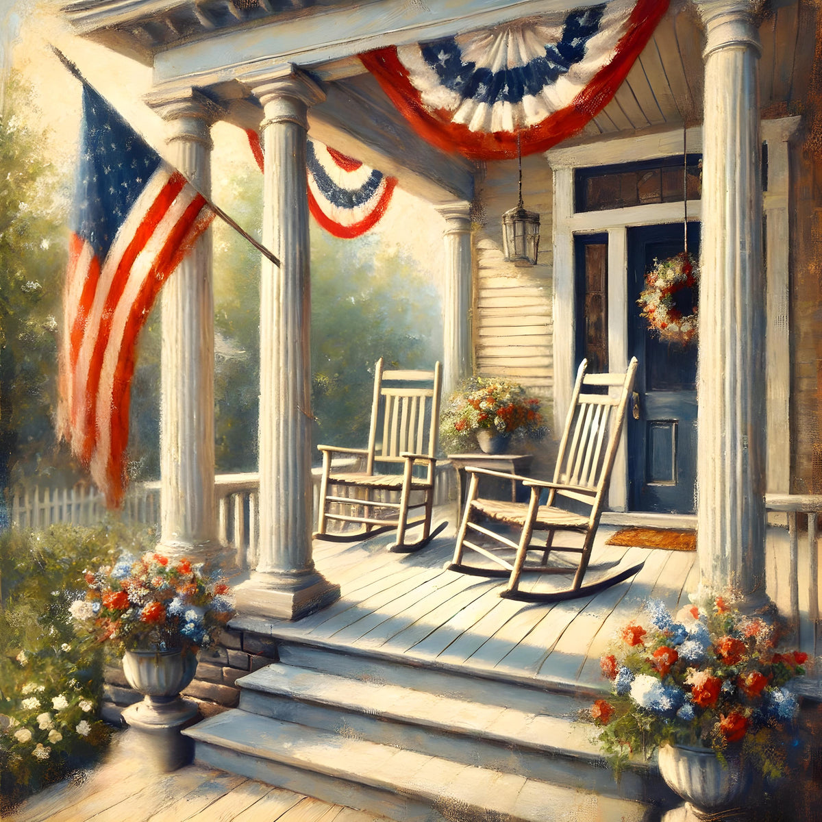 Rustic Memorial Day Porch Print: Boots & American Flag (Digital Download 2