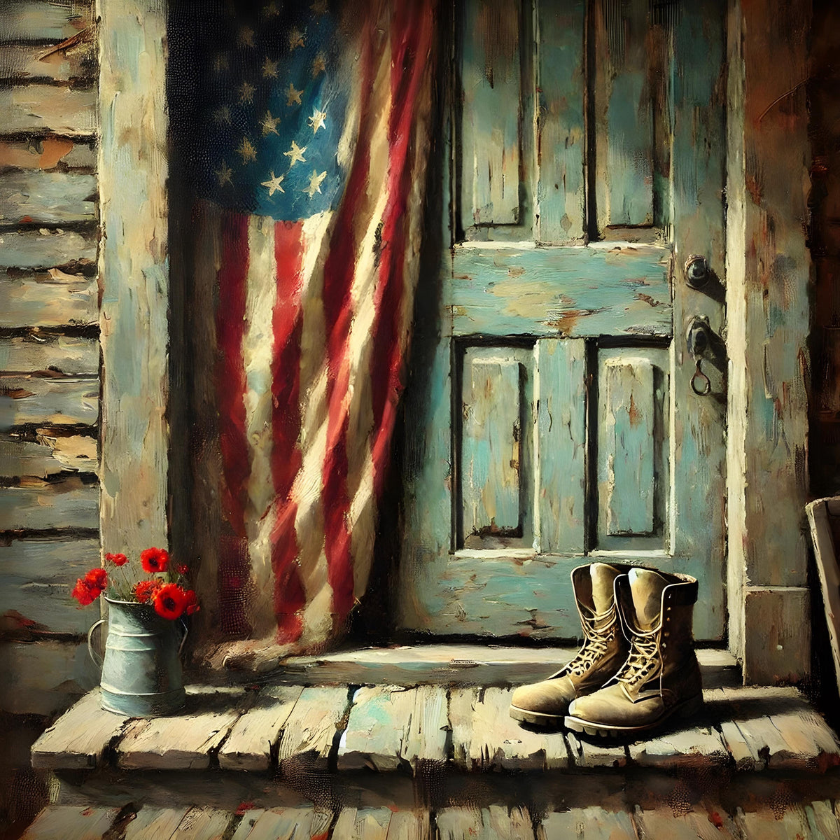 Rustic Patriotic Boots & Flag Print: Americana Memorial Day Art (Digital Download)