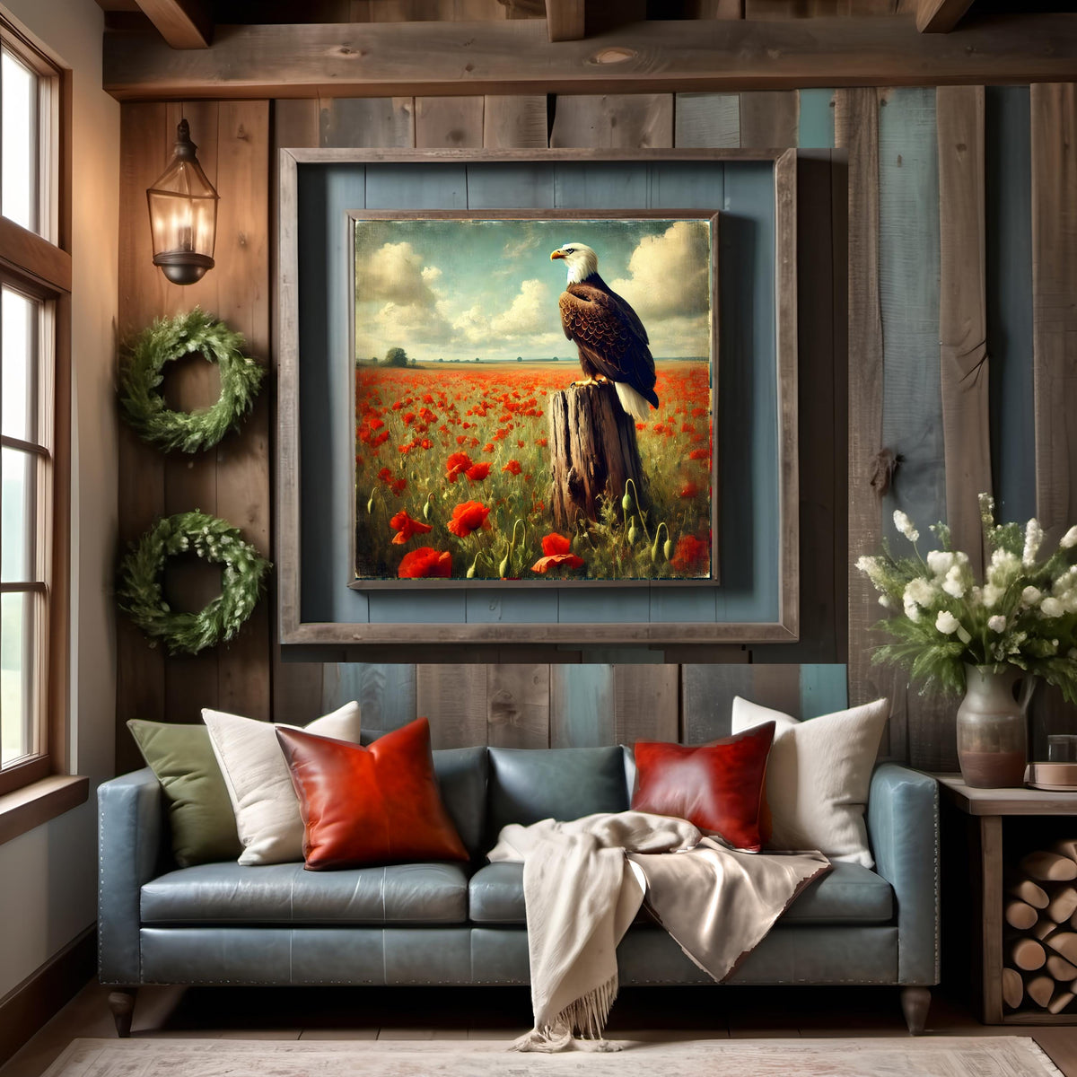 Bald Eagle & Poppy Field Art: Patriotic Americana Decor (Digital Download)