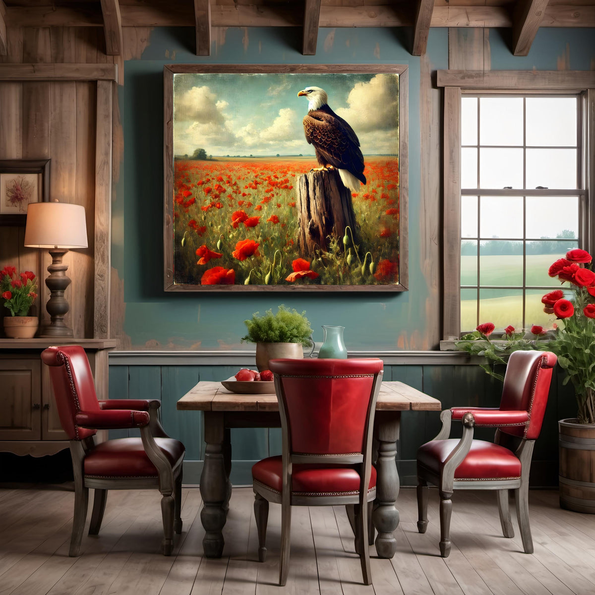 Bald Eagle & Poppy Field Art: Patriotic Americana Decor (Digital Download)