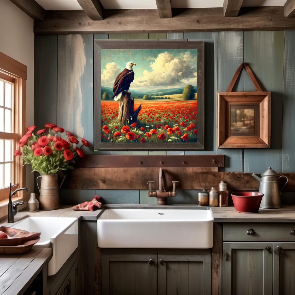 Bald Eagle Poppy Field Print: Americana Patriotic Wall Art (Digital Download)