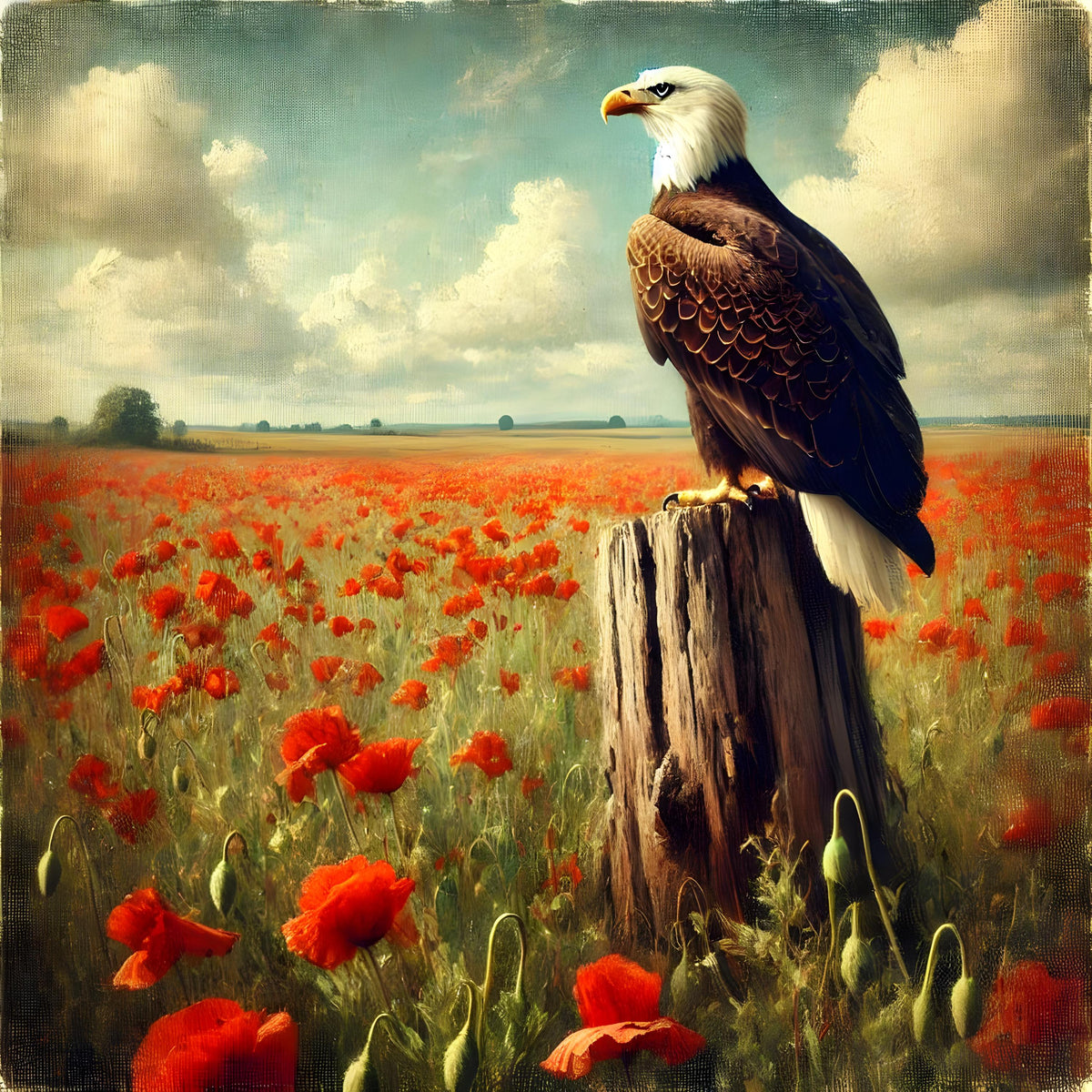 Bald Eagle & Poppy Field Art: Patriotic Americana Decor (Digital Download)