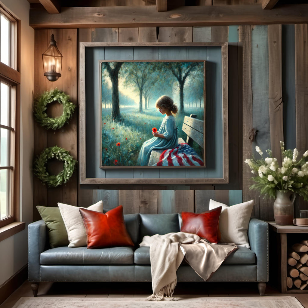 Girl with Poppy Art Print: Impressionist Memorial Day Decor (Digital Download