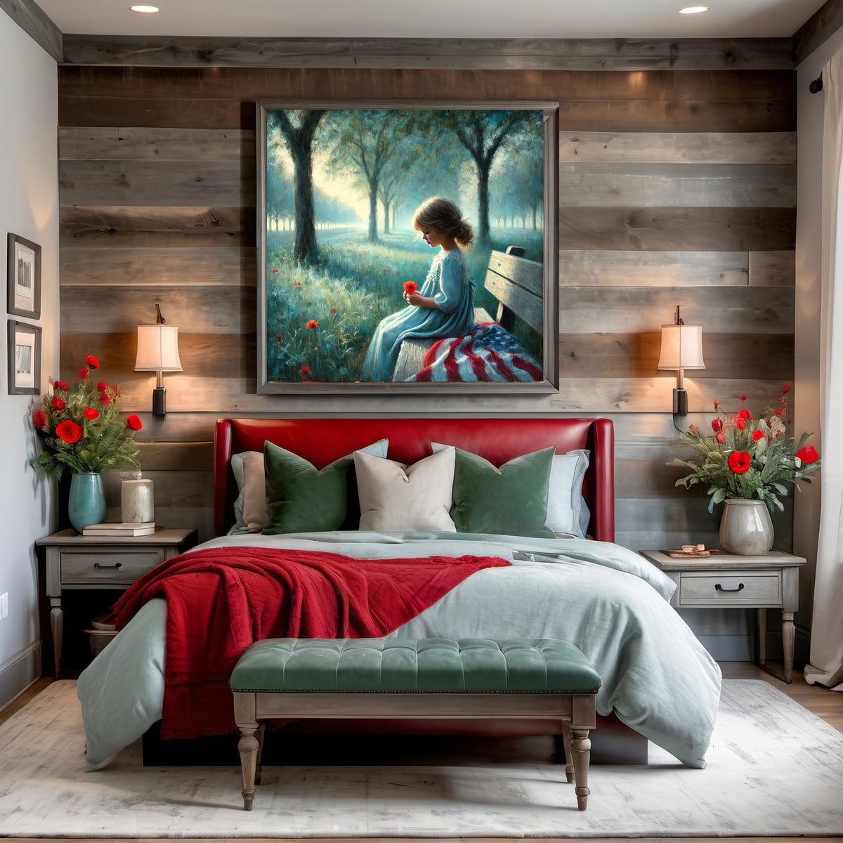 Girl with Poppy Art Print: Impressionist Memorial Day Decor (Digital Download