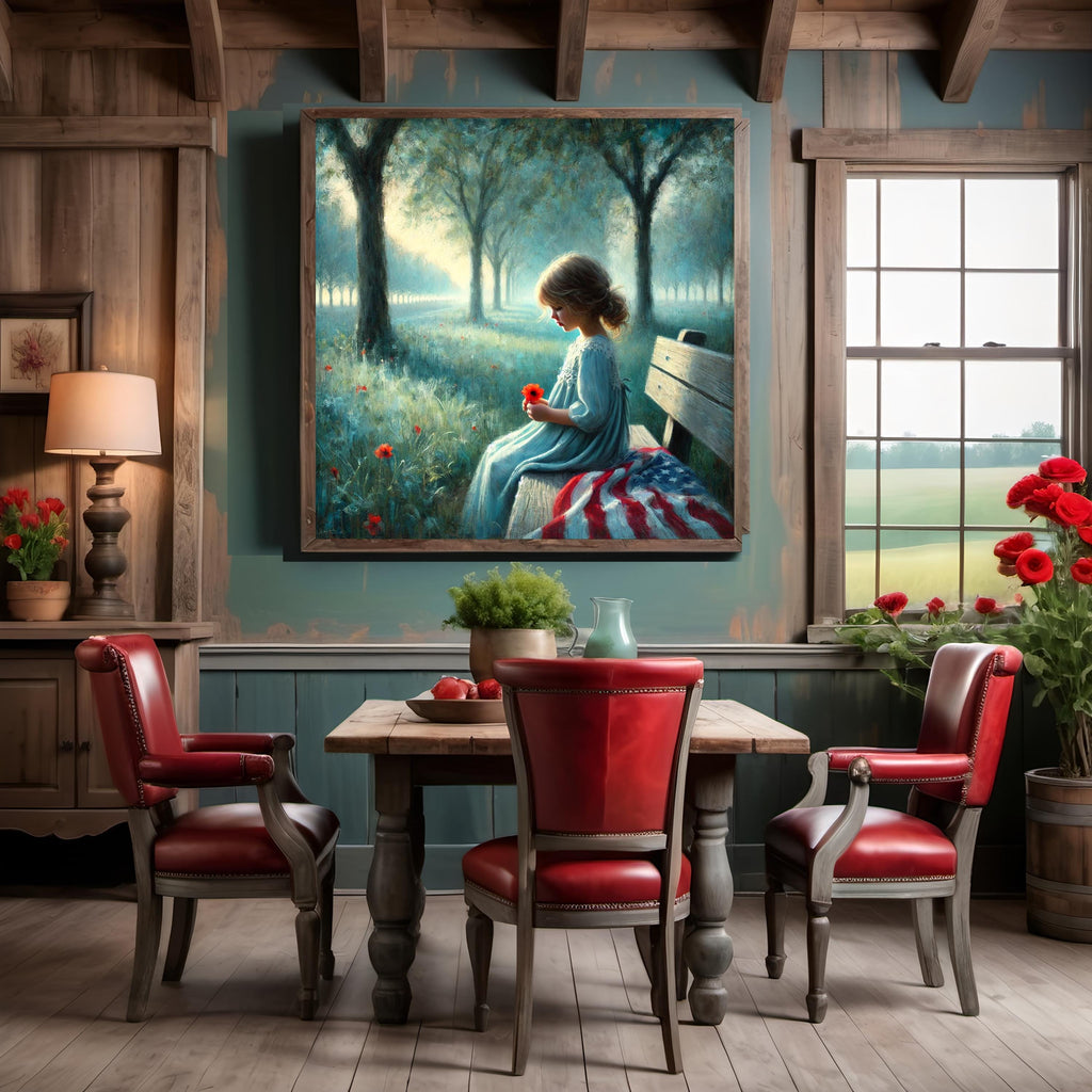 Girl with Poppy Art Print: Impressionist Memorial Day Decor (Digital Download