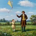 Father and Daughter Kite Print: Vintage Spring Meadow Scene (Digital Download)