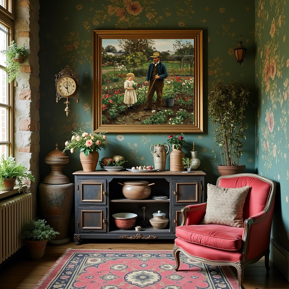 Father & Daughter Gardening Print: Springtime Bonding Art (Digital Download)