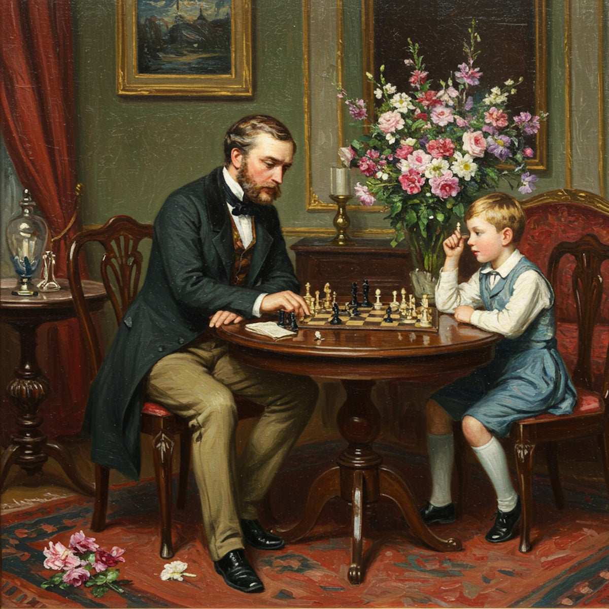 Father and Son Chess Game Art Print: Elegant Victorian Decor (Digital Download)