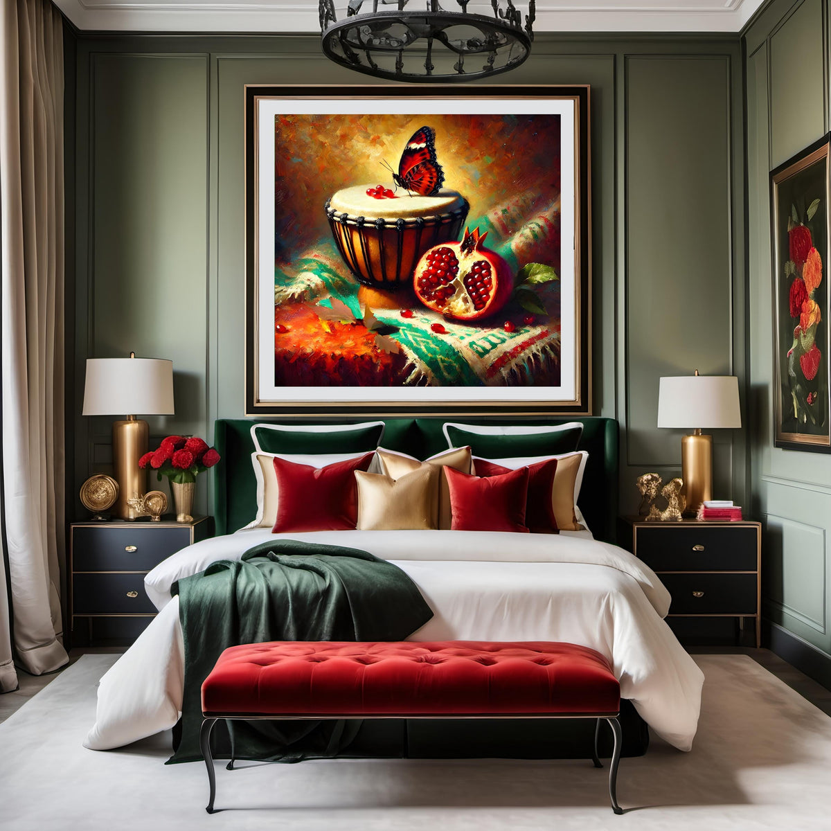 Juneteenth Art Print: African Drum, Pomegranate, Butterfly (Digital Download 4096X4096px)