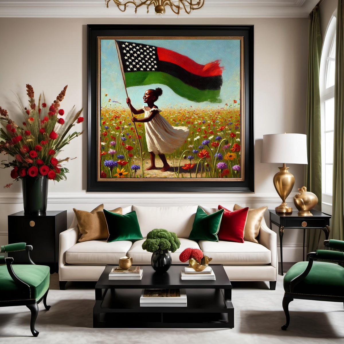 Juneteenth Art Print: Black Joy, Wildflowers, Freedom Banner (Digital Download)