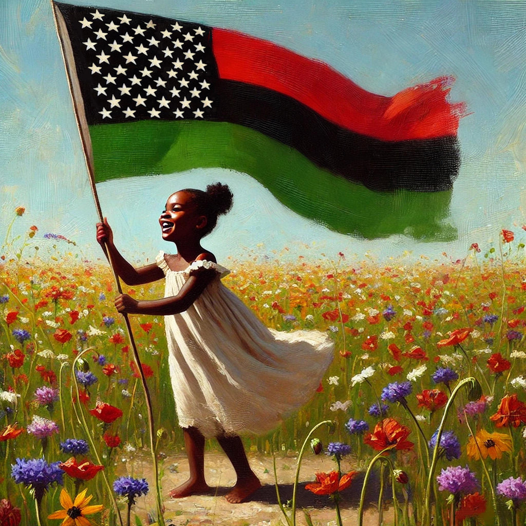 Juneteenth Art Print: Black Joy, Wildflowers, Freedom Banner (Digital Download)