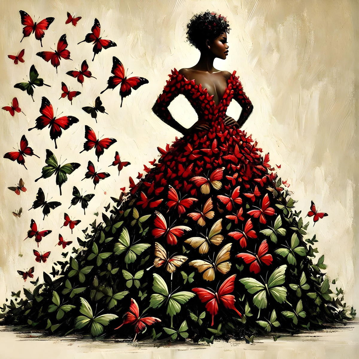 Juneteenth Butterfly Gown Art: Black Woman Fashion Print (Digital Download)