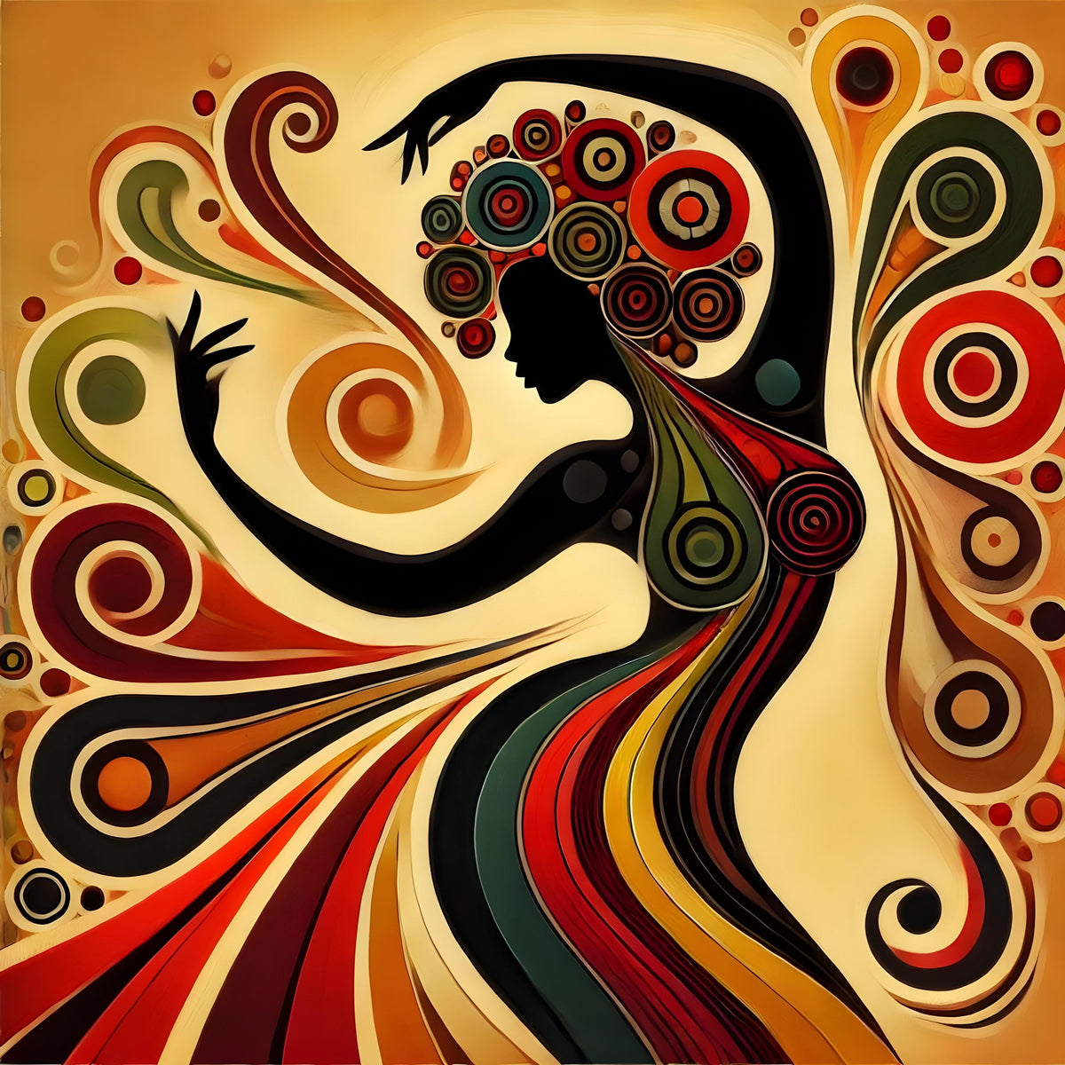 Juneteenth Freedom Dancer Art Print: Black Woman Silhouette, Abstract Swirls (Digital Download)