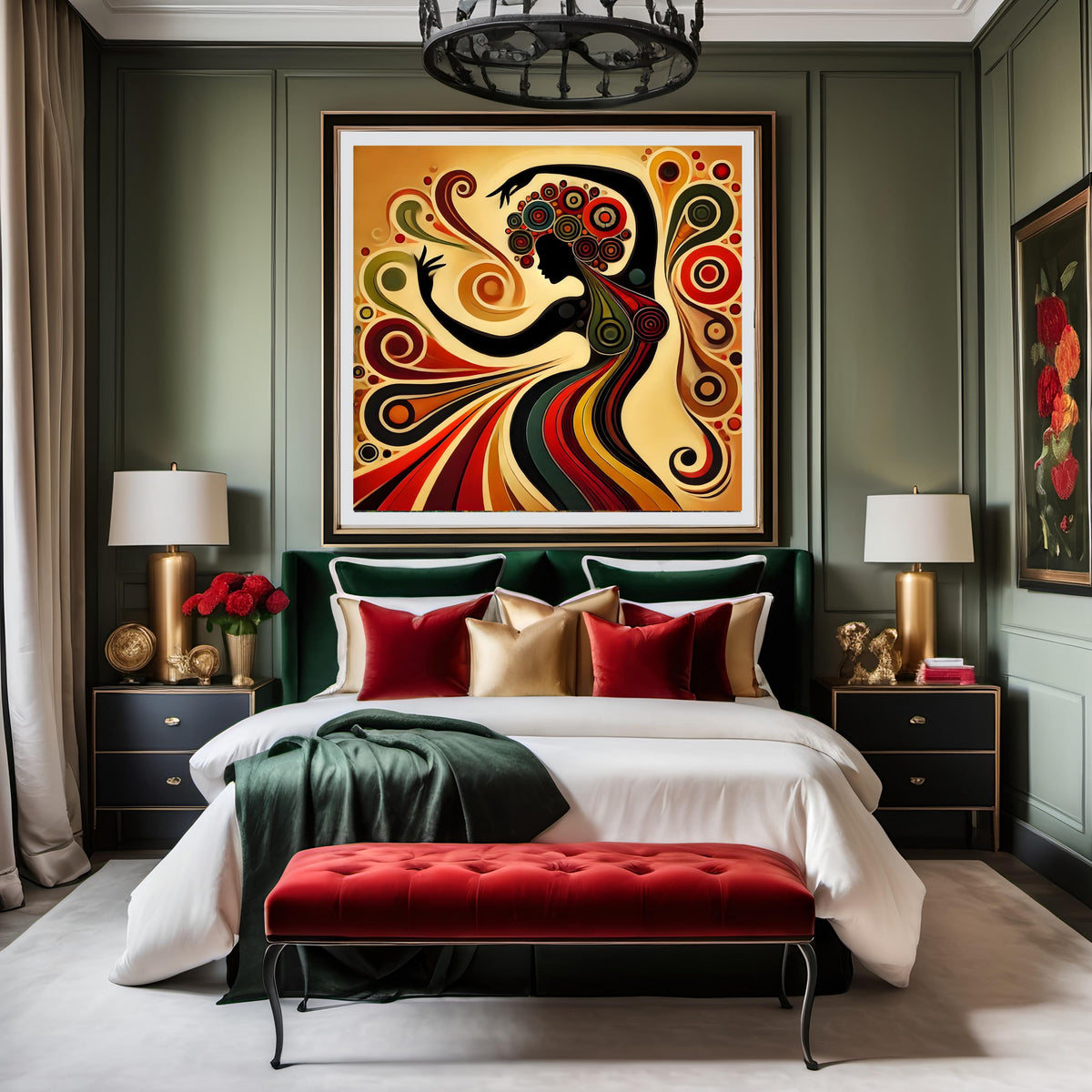 Juneteenth Freedom Dancer Art Print: Black Woman Silhouette, Abstract Swirls (Digital Download)