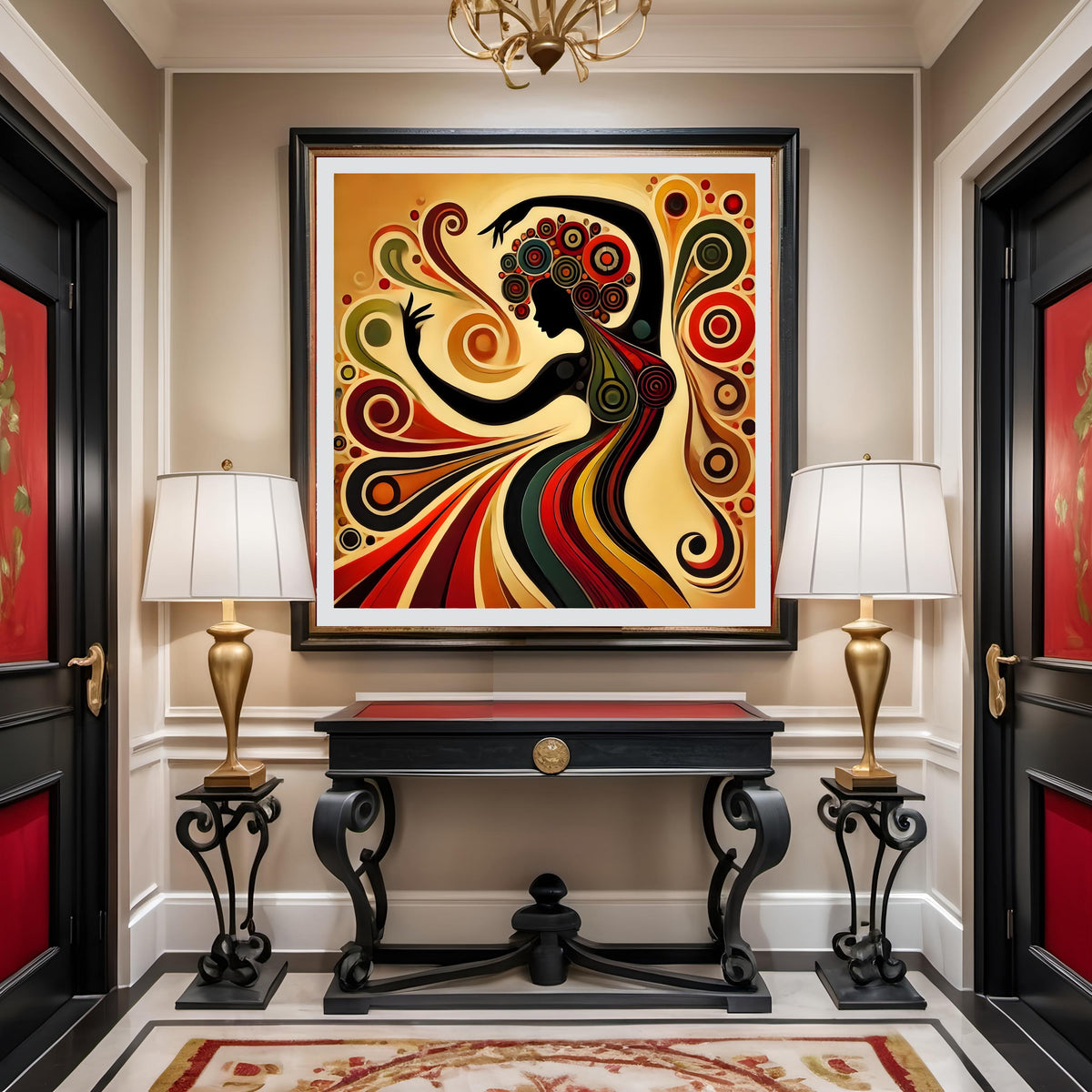 Juneteenth Freedom Dancer Art Print: Black Woman Silhouette, Abstract Swirls (Digital Download)