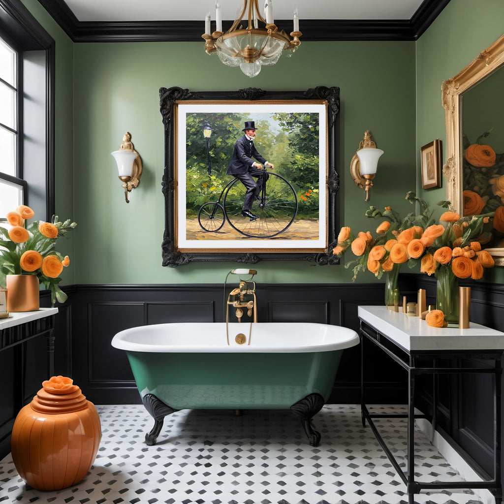 Victorian Penny Farthing Print: Antique Bicycle Rider, Nostalgic Wall Art (Digital Download 4096x4096px)