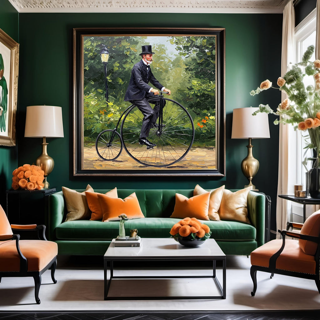 Victorian Penny Farthing Print: Antique Bicycle Rider, Nostalgic Wall Art (Digital Download 4096x4096px)