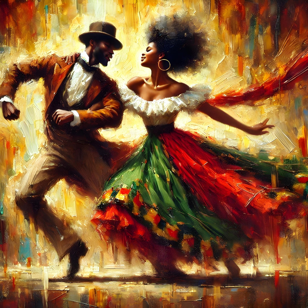 Juneteenth Dancers Art Print: African American Couple, Red Green Black (Digital Download)