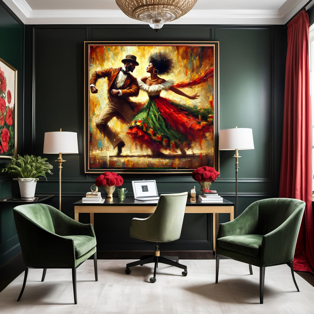 Juneteenth Dancers Art Print: African American Couple, Red Green Black (Digital Download)