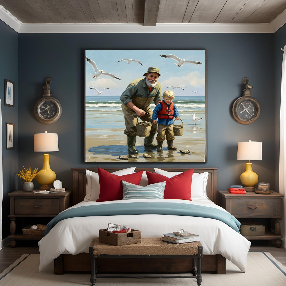 Grandfather & Grandson Oyster Harvest: Coastal Art Print (Digital Download)