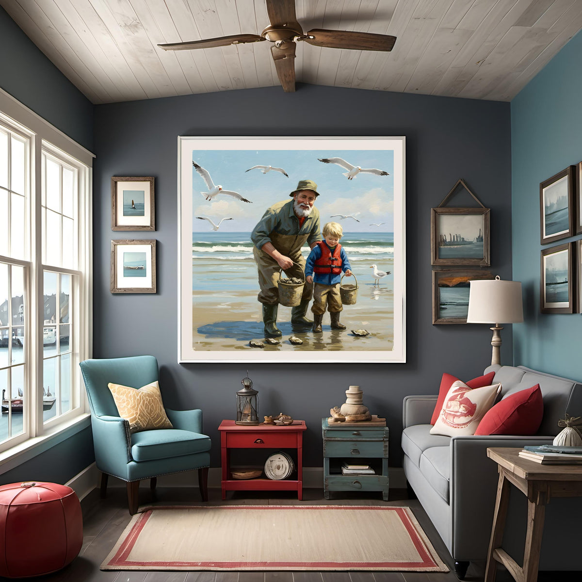 Grandfather & Grandson Oyster Harvest: Coastal Art Print (Digital Download)