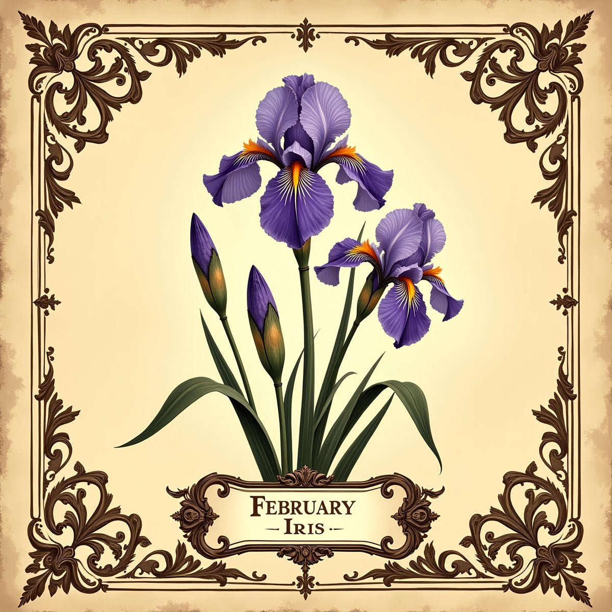 Victorian Iris Flower Print: February Birth Month Floral Art (Digital Download)