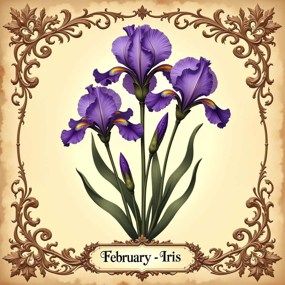 Vintage Victorian Iris Print: February Birth Flower Art (Digital Download)