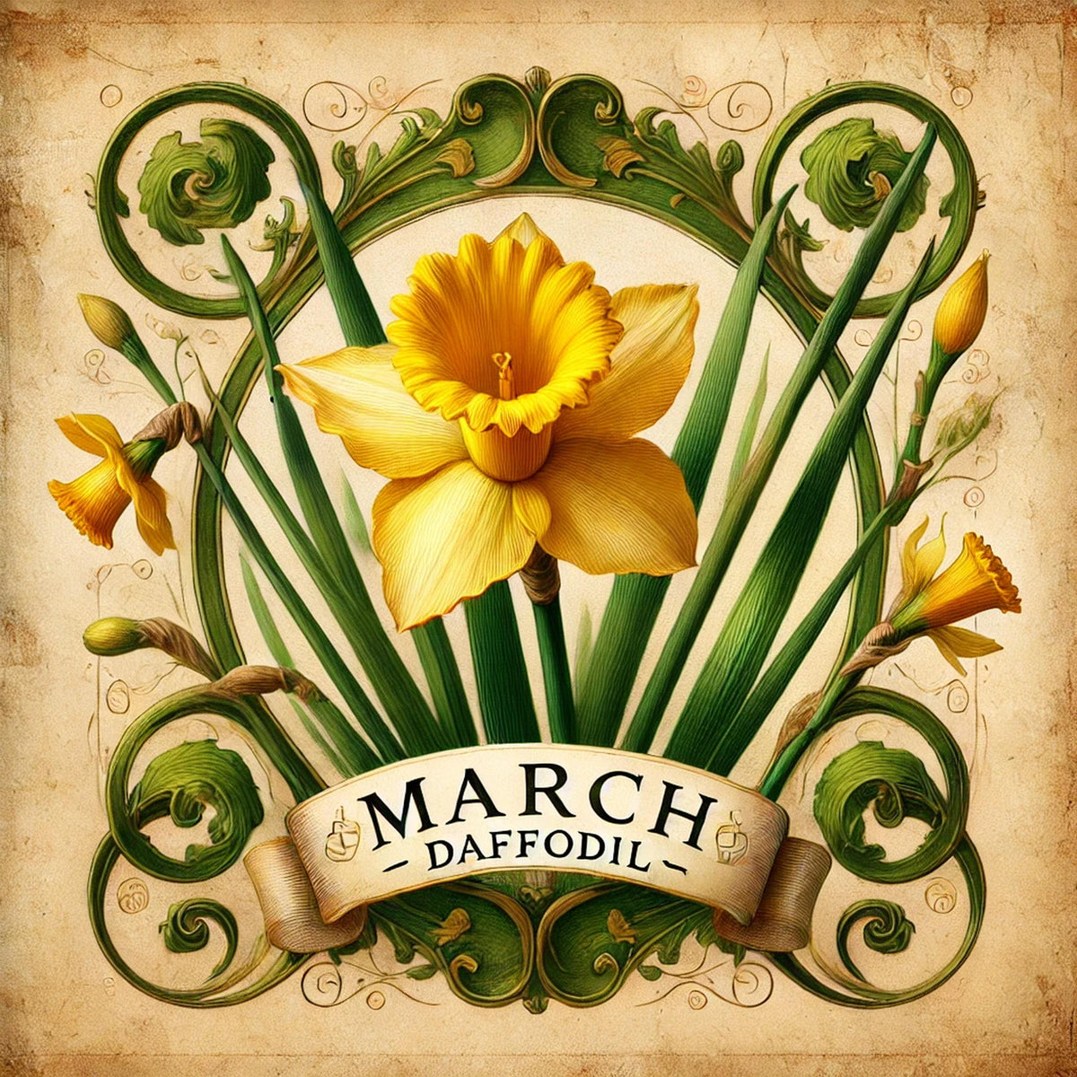 Daffodil Botanical Print: Vintage March Birth Flower Art (Digital Download) 2