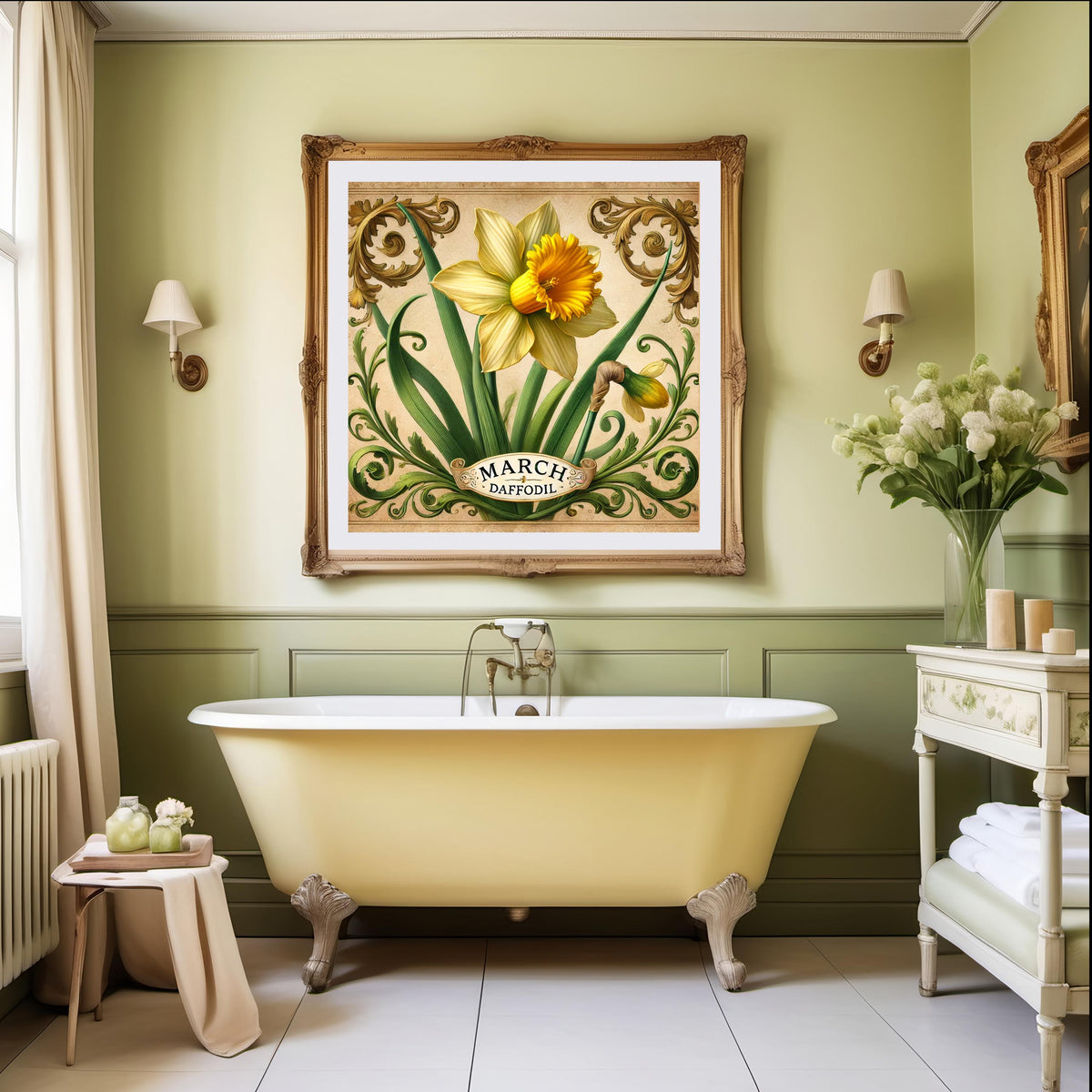 Daffodil Botanical Print: Vintage March Birth Flower Art (Digital Download)