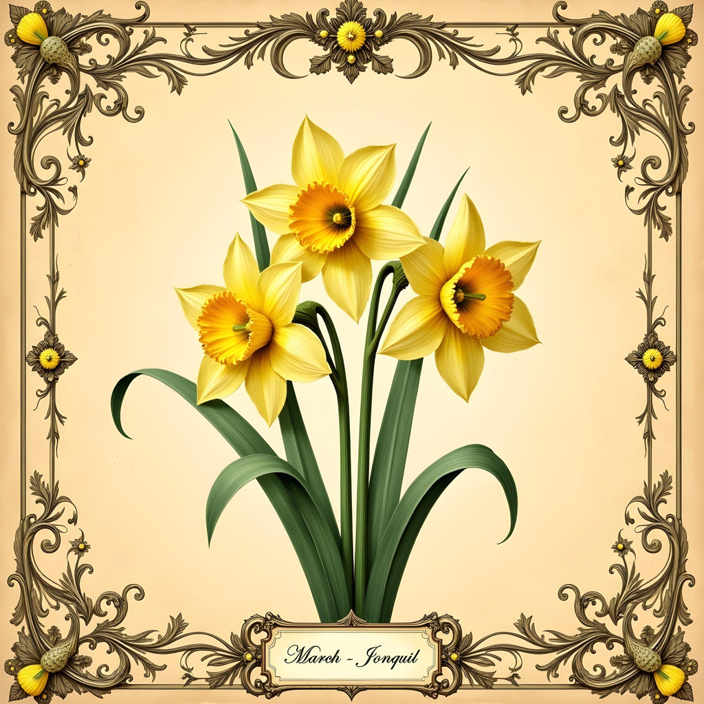 Vintage Daffodil Flower Print: March Birth Flower Sign (Digital Download, 40x40in Max)