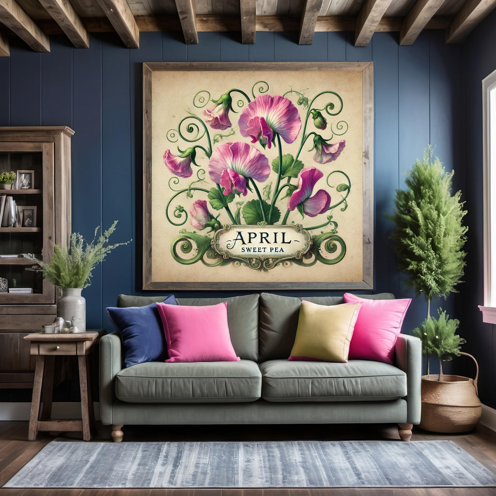 Sweet Pea April Birth Flower Print: Vintage Botanical Art (Digital Download) 2