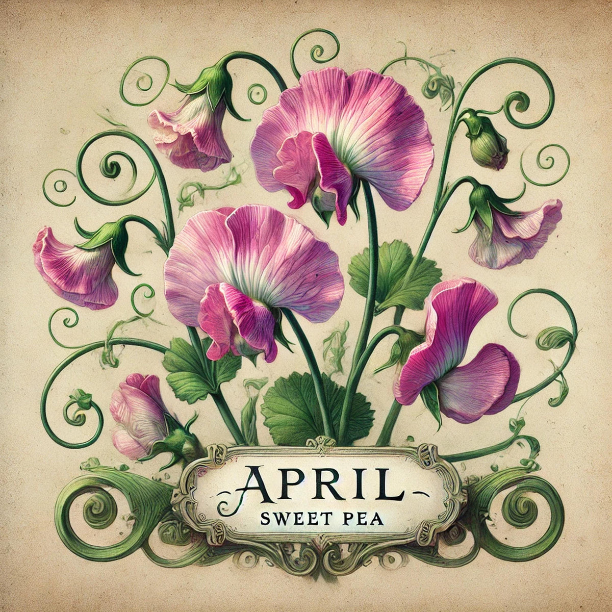 Sweet Pea April Birth Flower Print: Vintage Botanical Art (Digital Download) 2