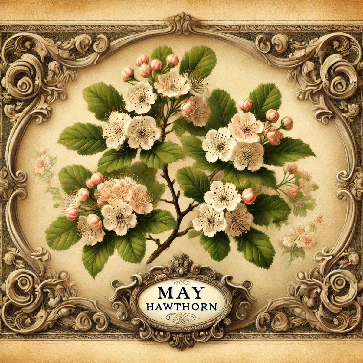 May Birth Flower Hawthorn Print: Vintage Botanical Wall Art (Digital Download)