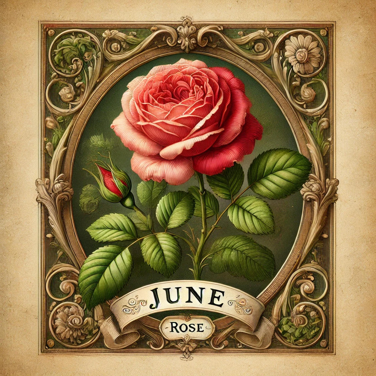 June Birth Flower Rose Print: Vintage Botanical Wall Art (Digital Download)