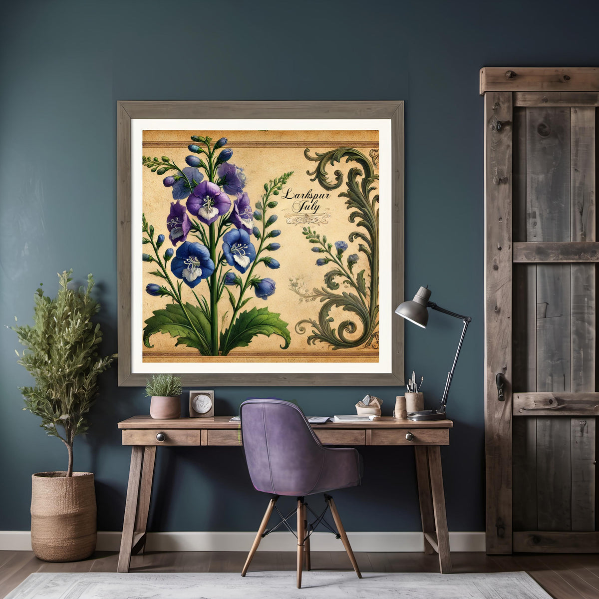 July Birth Flower Larkspur Print, Vintage Botanical Art (Digital Download)