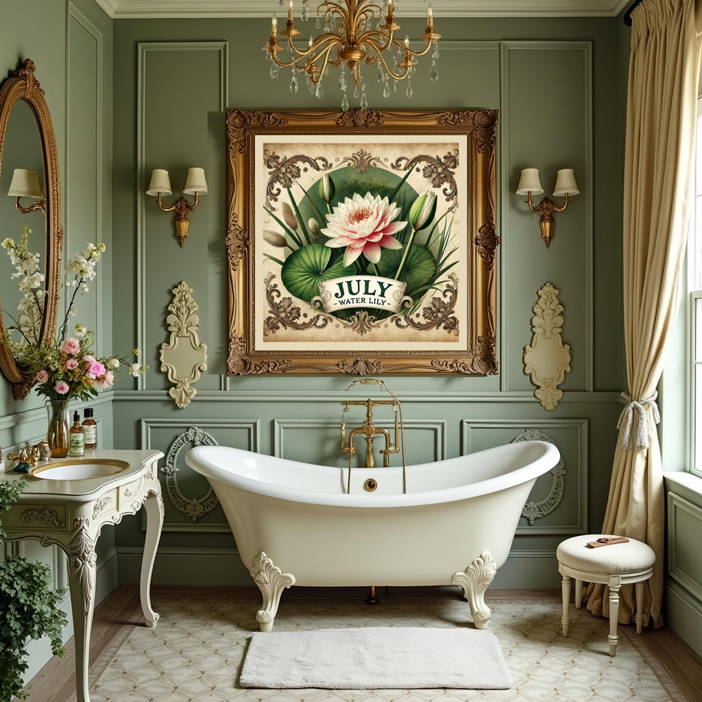 Water Lily Botanical Print: July Birth Flower Vintage Art (Digital Download)