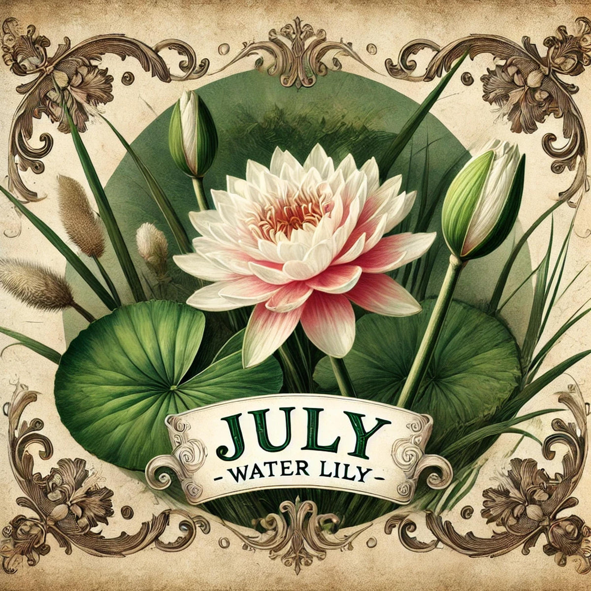 Water Lily Botanical Print: July Birth Flower Vintage Art (Digital Download)